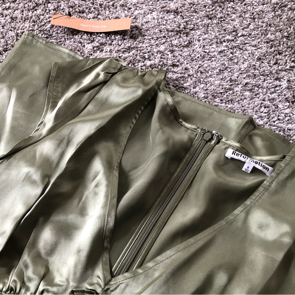 Reformation Kaye Silk Dress - Artichoke - Picture 5 of 8